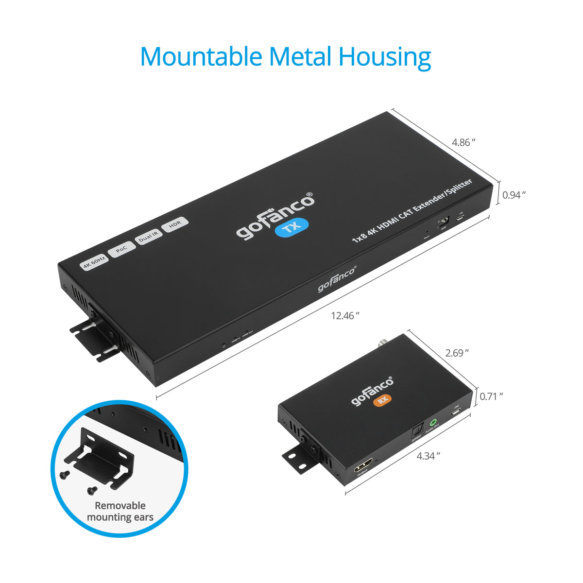 1x8 HDMI 2.0 CAT Extender/Splitter (1x Transmitter & 8x Receivers) - 60m (197ft) for 4K60Hz - 1080p up to 90m (295ft)