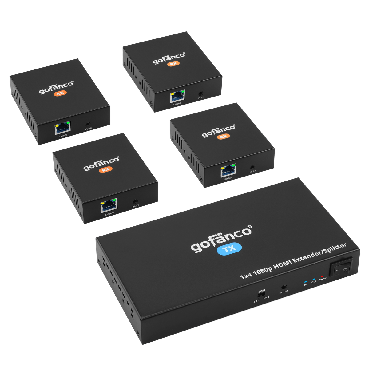 1080p 1x4 HDMI Extender/Splitter over CAT5e/6 with Loopout – 50M (v2.0)
