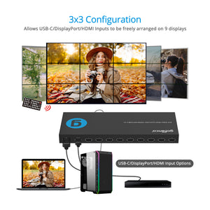 3x3 Video Wall Controller-HDMI/DP/USB-C - 4K30Hz - 17 built-in splicing modes