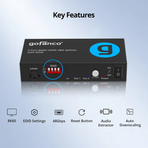2 Port 8K60 HDMI 48G Splitter with EDID