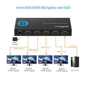 4 Port 8K60 HDMI 48G Splitter with EDID