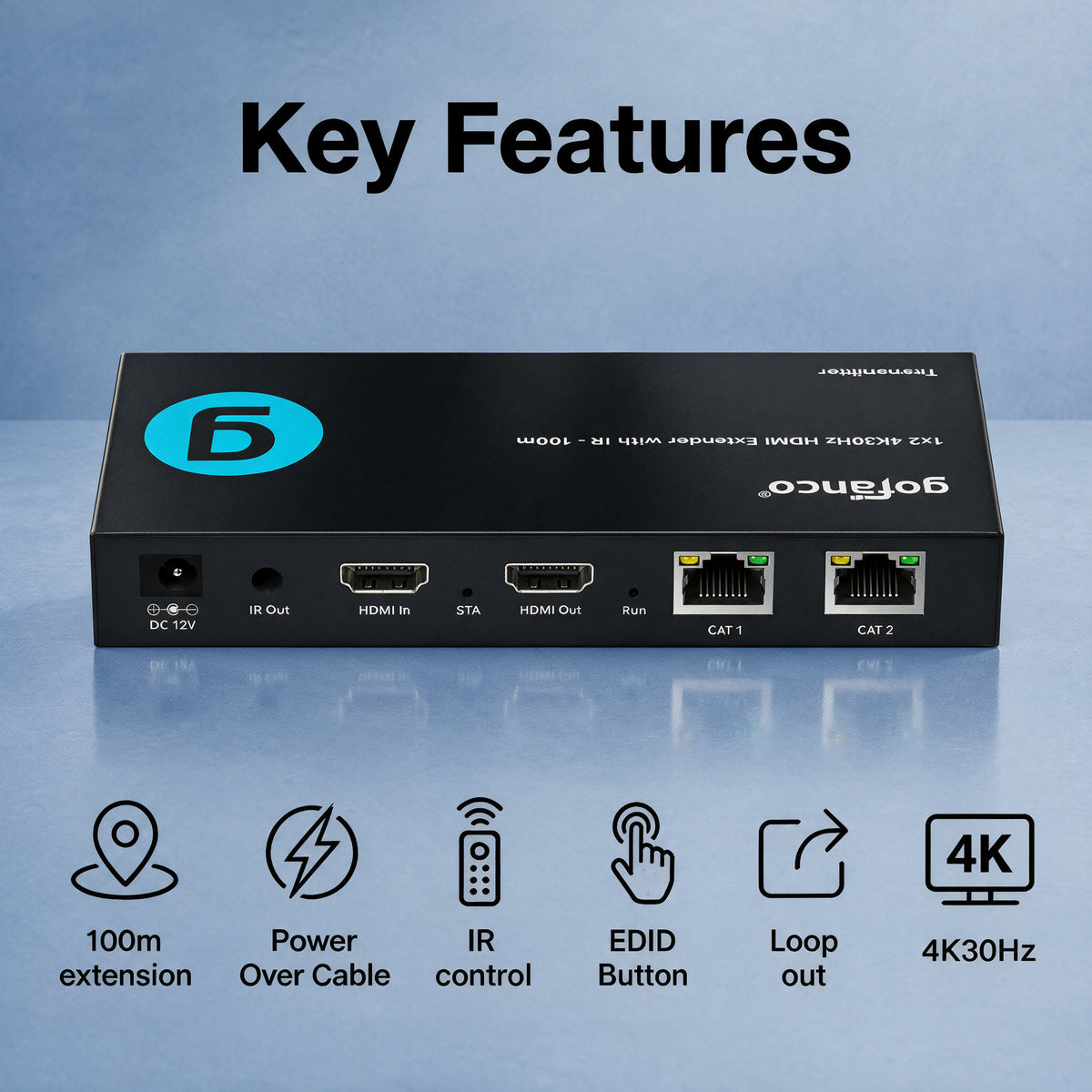 1x2 4K30Hz HDMI Extender with IR - 100M