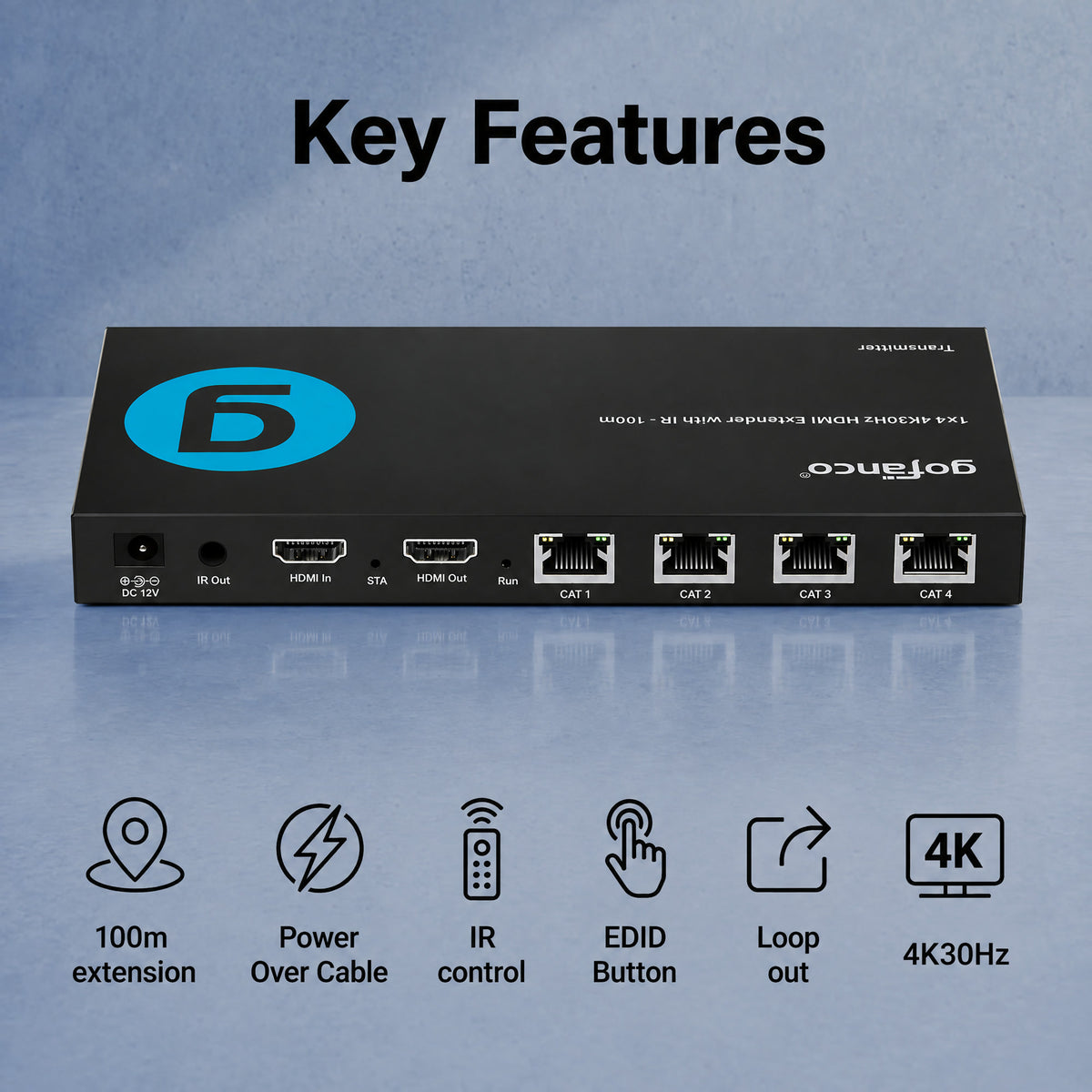 1x4 4K30Hz HDMI Extender with IR - 100M
