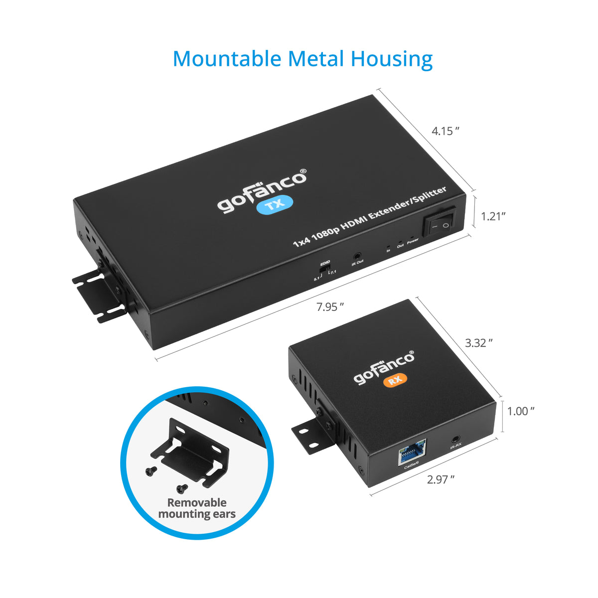 1080p 1x4 HDMI Extender/Splitter over CAT5e/6 with Loopout – 50M (v2.0)