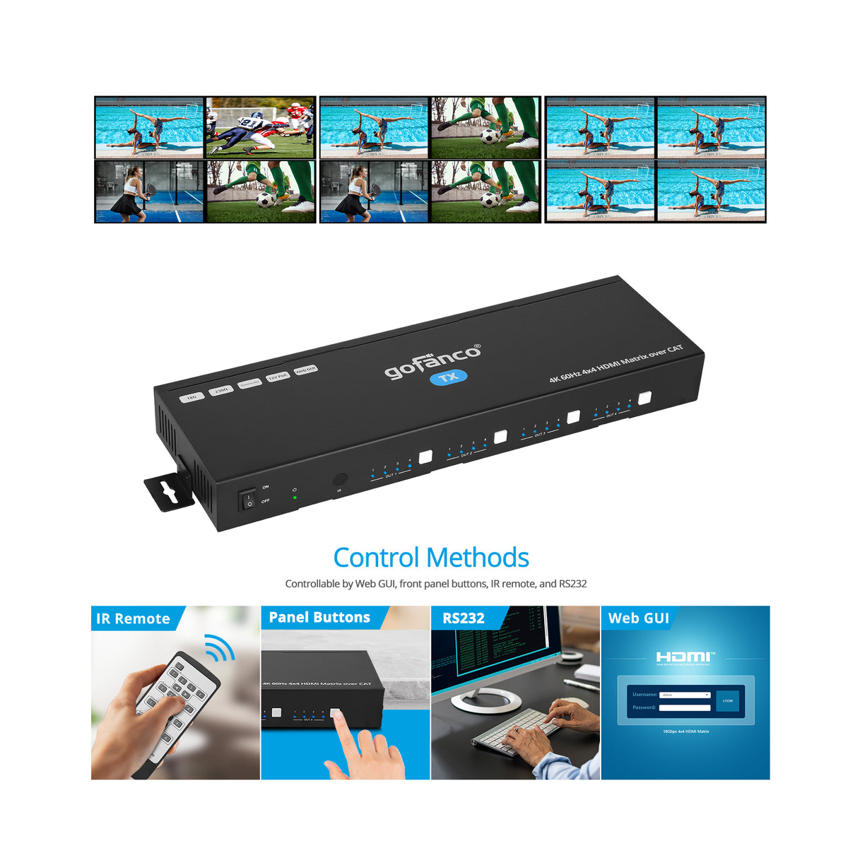 4K60 4x4 HDMI Matrix over CAT - 70m