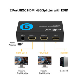 2 Port 8K60 HDMI 48G Splitter with EDID