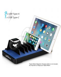 10-Port USB Charging Station Organizer (Black) with devices charging gofanco