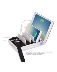 EdgeS 5-Port USB Charging Station Organizer (White) with devices charging