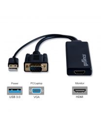 Male VGA to Female HDMI adapter converter w/ audio usb power gofanco