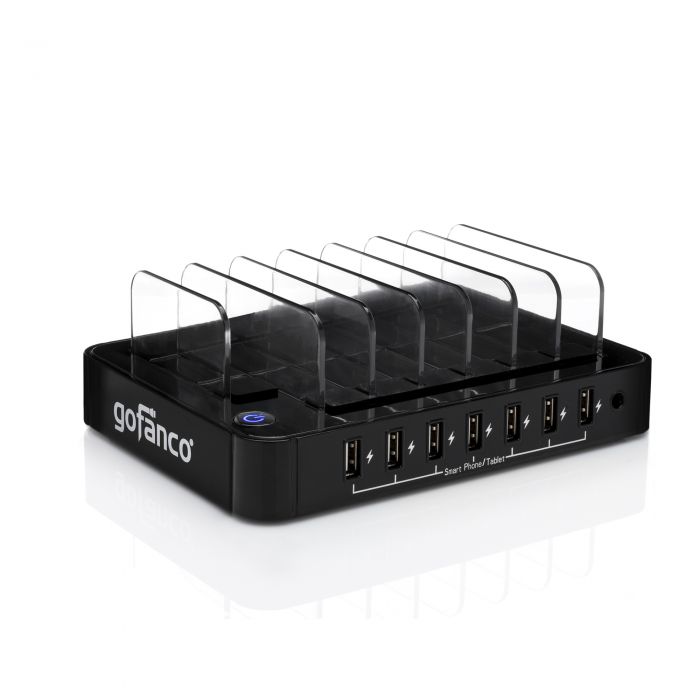 6-Port USB Charging Station Dock For Multiple Devices - Desktop Organizer With Removable Dividers For IPhone, IPad, Phones & Tablets (Black)