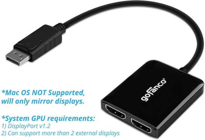 2-Port DisplayPort to HDMI MST Multi-Monitor Splitter gofanco