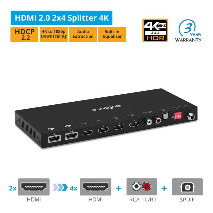 1x24 4K UHD HDMI Splitter/Distribution Amplifier w/ Downscaling