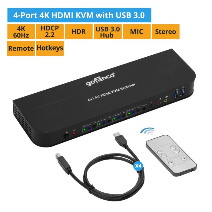 4-Port HDMI 2.0 KVM with USB 3.0 (KVMHD2-4P)