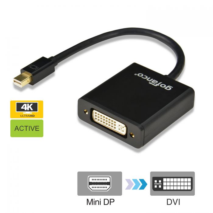 Gold Plated Mini Displayport 1.2 to DVI Active Converter for 4k Monitor  (mDPDVIA)