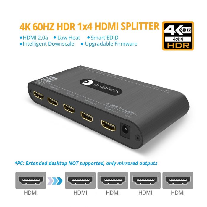 Prophecy 4-Port HDMI Splitter (4K, HDR, Downscaling) | gofanco