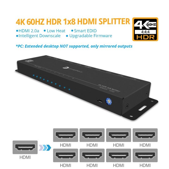 Prophecy 8-Port HDMI Splitter (4K, HDR, Downscaling) | gofanco
