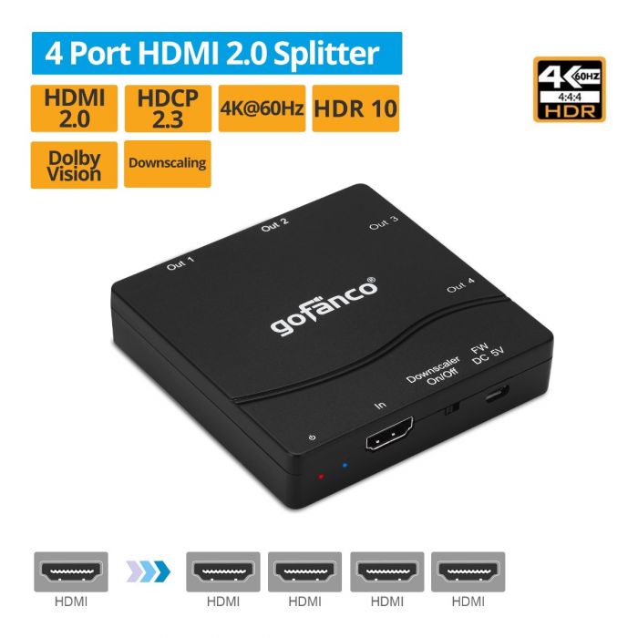 gofanco HDMI 2.0 Splitter 4K 60Hz HDR 1 x 8 Port Downscaling PRO-HDRsplit8P 