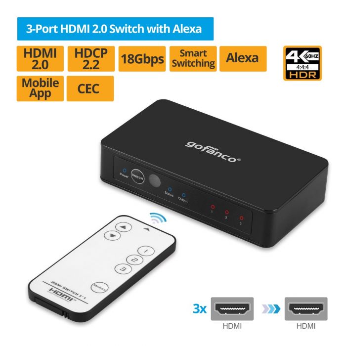 3-Port HDMI 2.0 Switch Alexa (Switch3P-HD20)