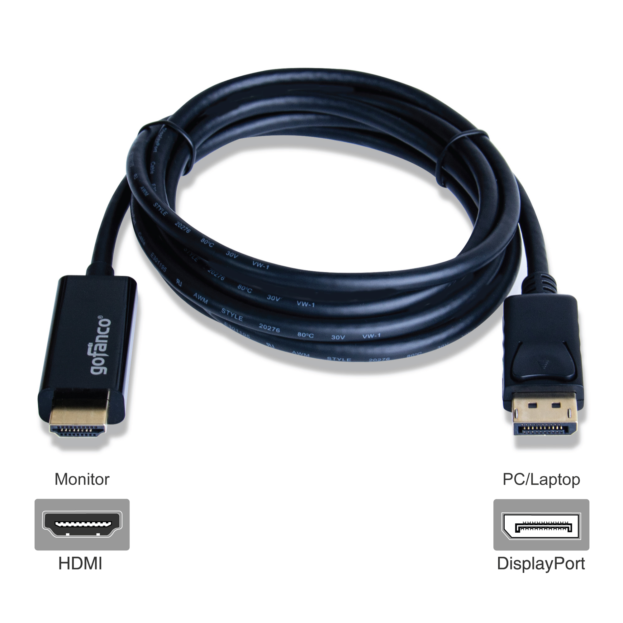 ft. DisplayPort v1.2 to HDMI Cable Adapter 4K gofanco