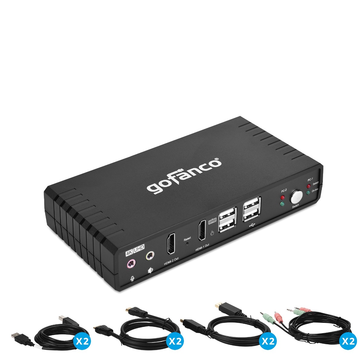 2-Port Dual Monitor HDMI 2.0 KVM with USB 2.0 | gofanco