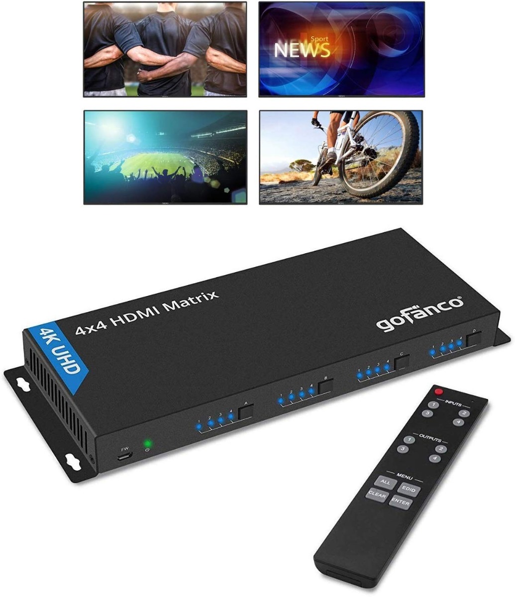 4x4 HDMI Matrix Switch/Splitter with IR Remote (4K) | gofanco