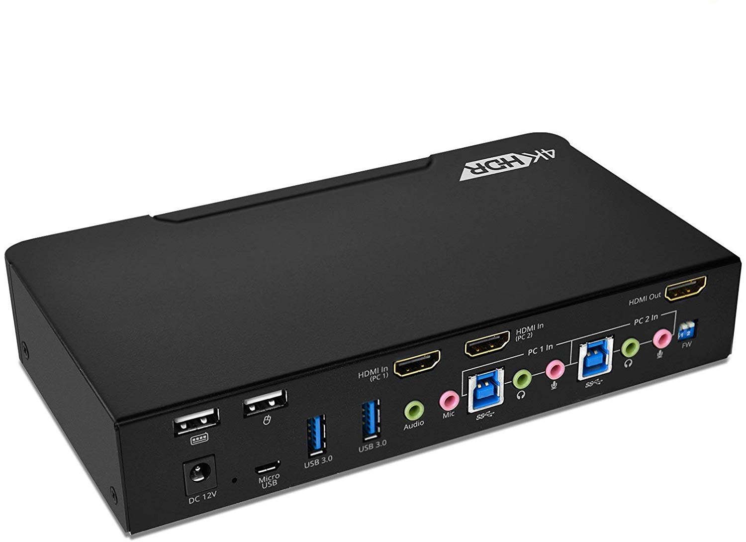 Ubuntu Linux Mac CKLau Ultra HD 4 Port HDMI 2.0 Cables KVM Switch with Audio and USB 2.0 Hub Support Keyboard Mouse Switching Max Resolution Up to 4Kx2K@60Hz 4:4:4 for Windows Raspbian