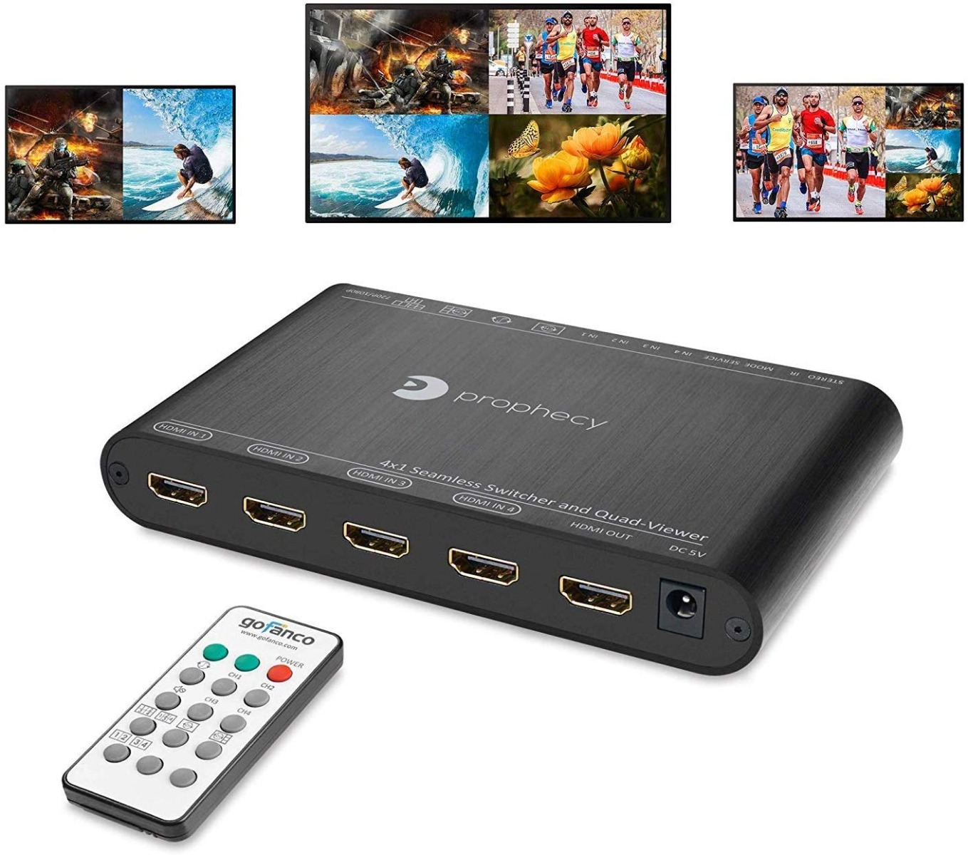 4K HDMI KVM 4x1 Quad Multi Viewer 4 In 1 Out Seamless Switch HDMI